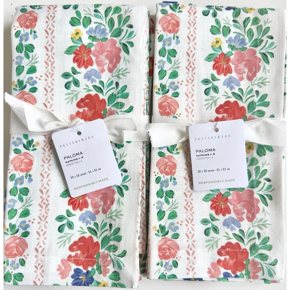 Pottery Barn Set of 8 Paloma Organic Cotton Napkins, Mixed Colors NWT Retail $96
